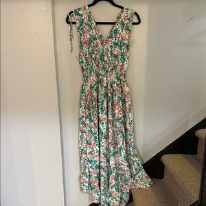 Green and Orange Sleeveless V-Neck Maxi Sundress for Wedding Guest